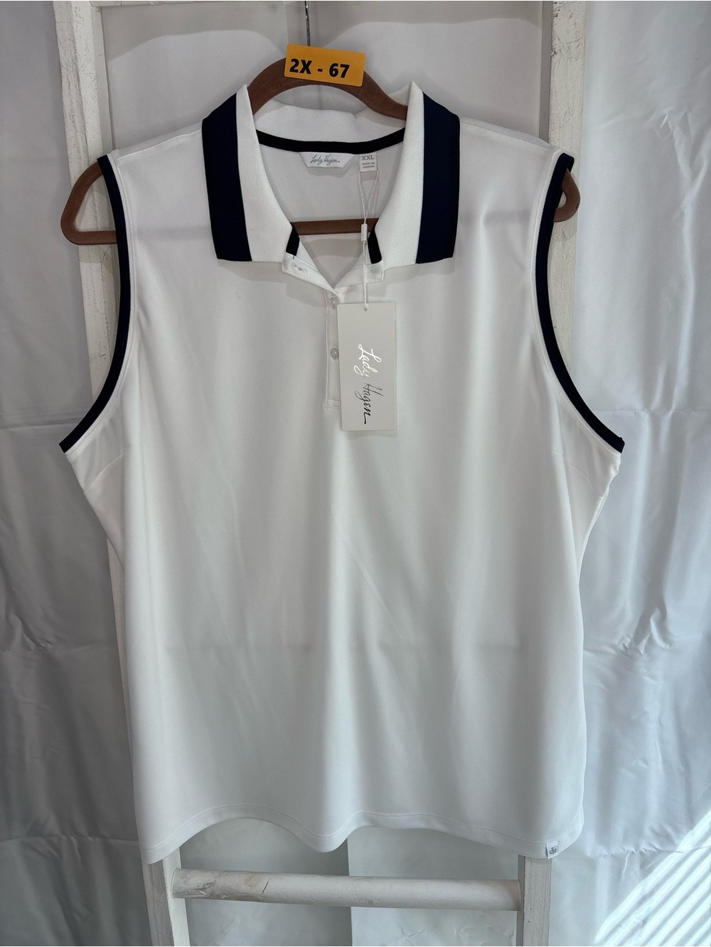 Lady Hagen White Sleeveless Polo with black Trim